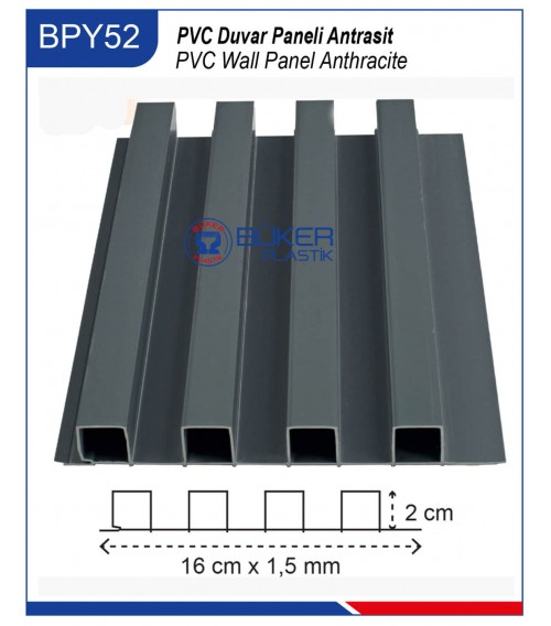 Antrasit 16cm PVC Duvar Paneli BPY-52
