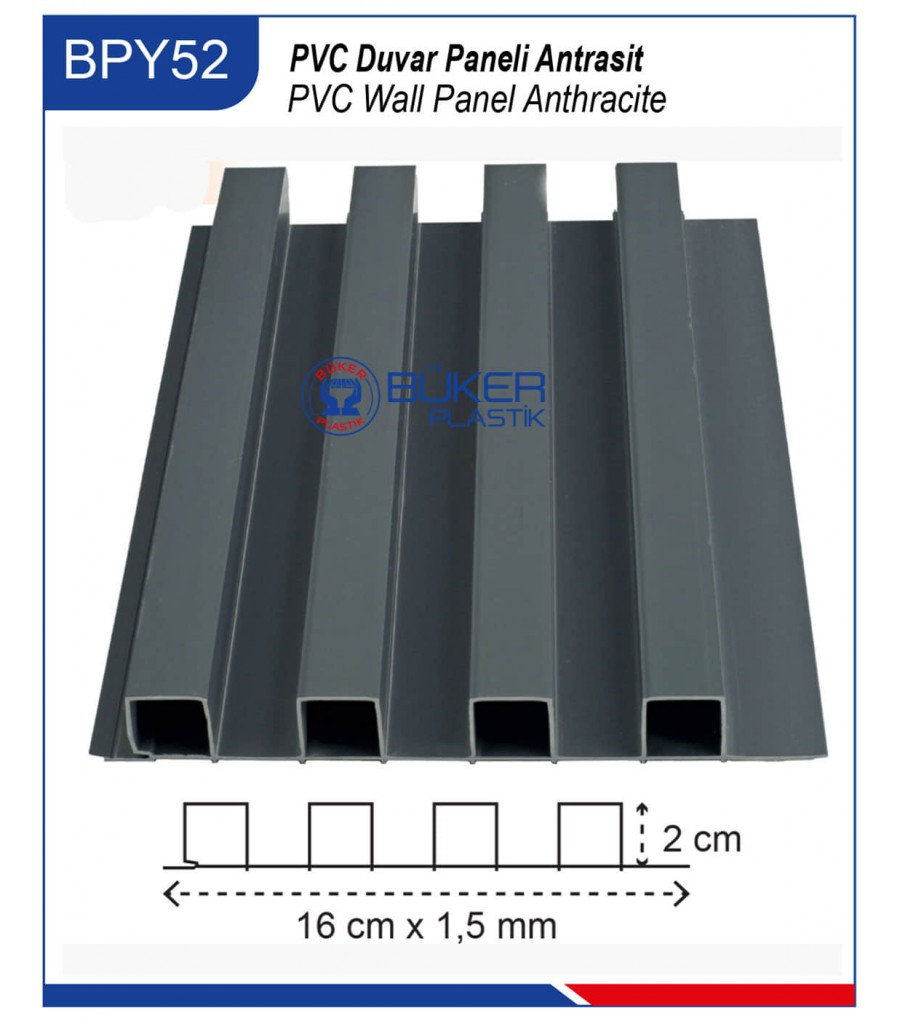 Antrasit 16cm PVC Duvar Paneli BPY-52 Antrasit 16cm PVC Duvar Paneli BPY-52