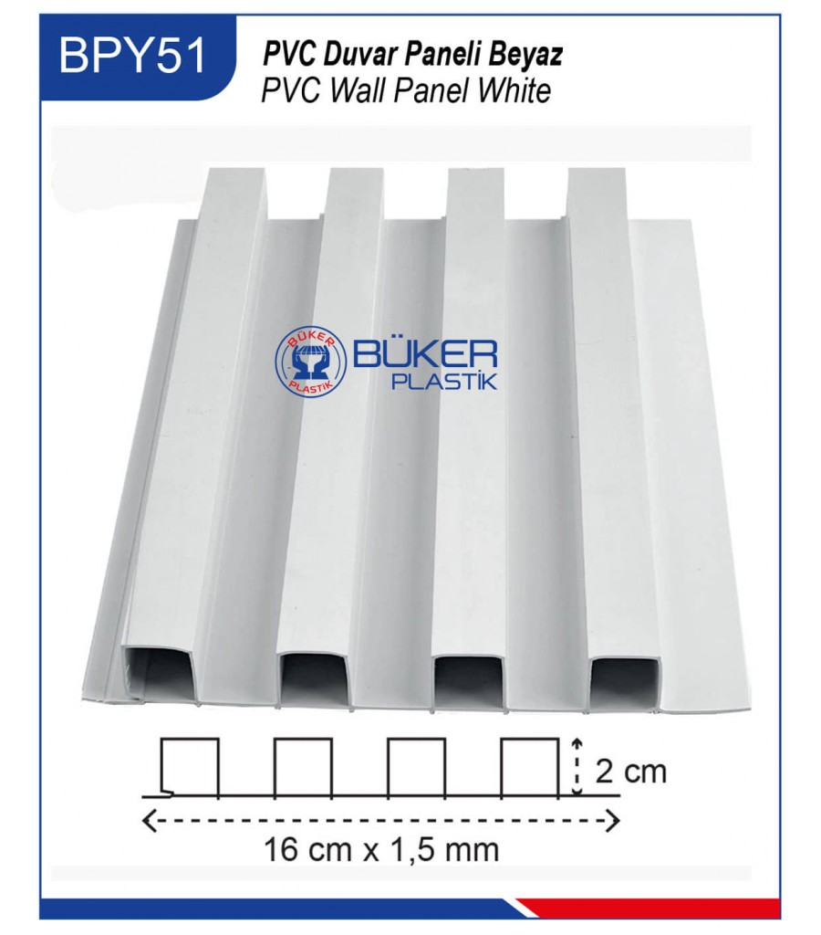 Beyaz 16cm PVC Duvar Paneli BPY-51 Beyaz 16cm PVC Duvar Paneli BPY-51