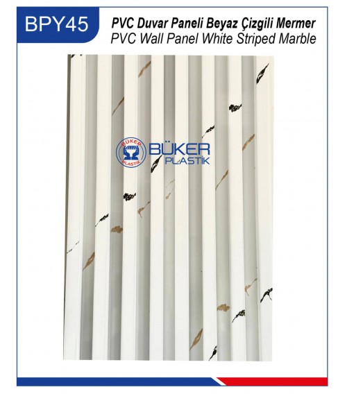 Beyaz Çizgili Mermer 16cm PVC Duvar Paneli BPY-45