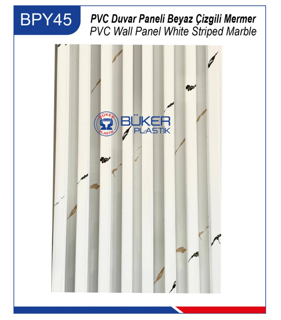 Beyaz Çizgili Mermer 16cm PVC Duvar Paneli BPY-45