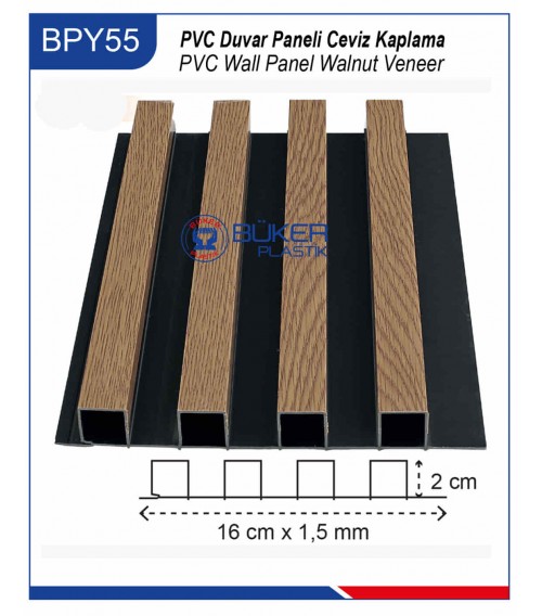 Ceviz Kaplama 16cm PVC Duvar Paneli BPY-55
