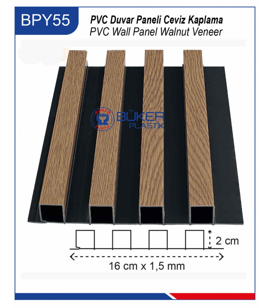 Ceviz Kaplama 16cm PVC Duvar Paneli BPY-55 Ceviz Kaplama 16cm PVC Duvar Paneli BPY-55