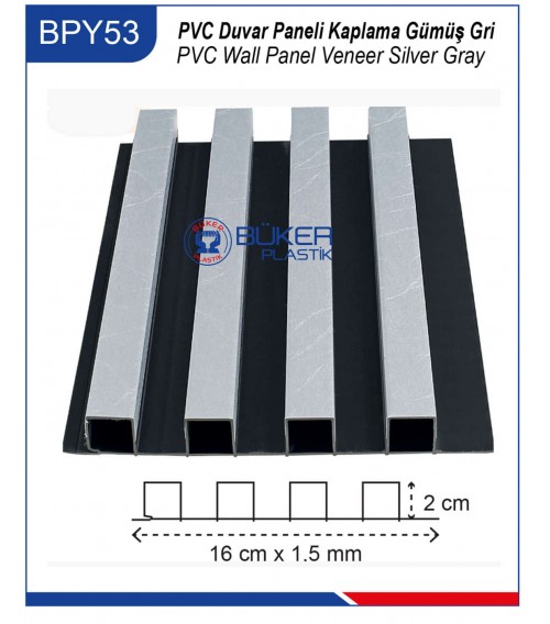 Gümüş Gri Kaplama 16cm PVC Duvar Paneli BPY-53
