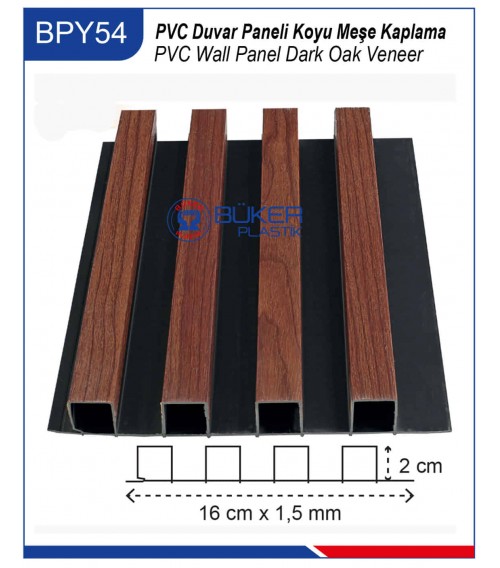 Koyu Meşe Kaplama 16cm PVC Duvar Paneli BPY-54