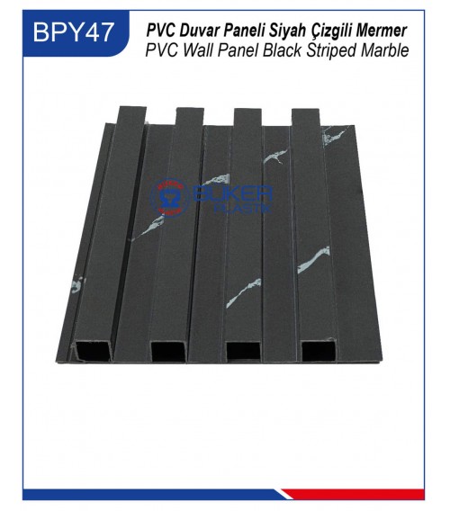 Siyah Çizgili Mermer 16cm PVC Duvar Paneli BPY-47