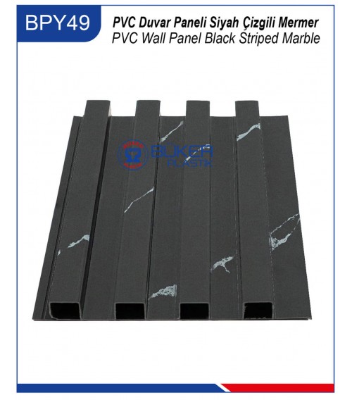 Siyah Çizgili Mermer 16cm PVC Duvar Paneli BPY-49