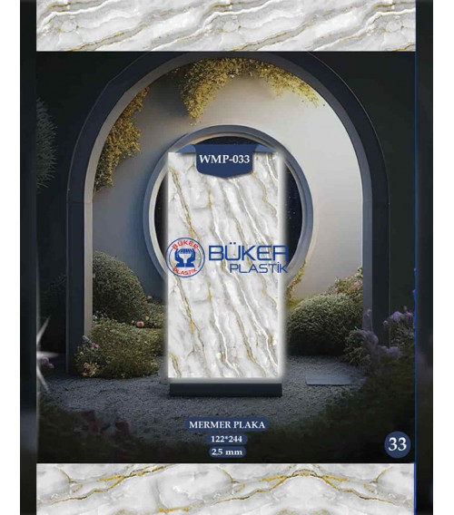Açık Gri-Beyaz Damarlı Mermer 122x244cm PVC Panel WMP-033
