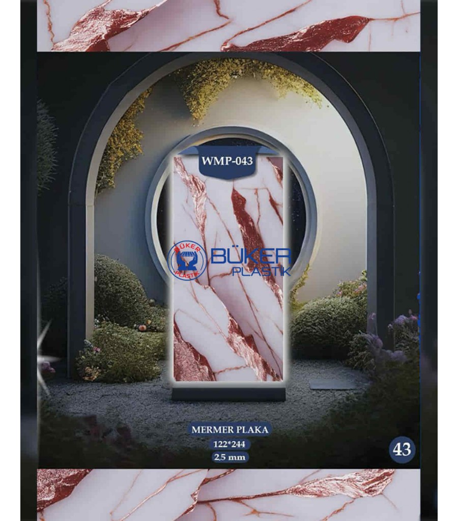 Beyaz Zemin Bakır-Kızıl Damarlı Mermer 122x244cm PVC Panel WMP-043 Beyaz Zemin Bakır-Kızıl Damarlı Mermer 122x244cm PVC Panel WMP-043