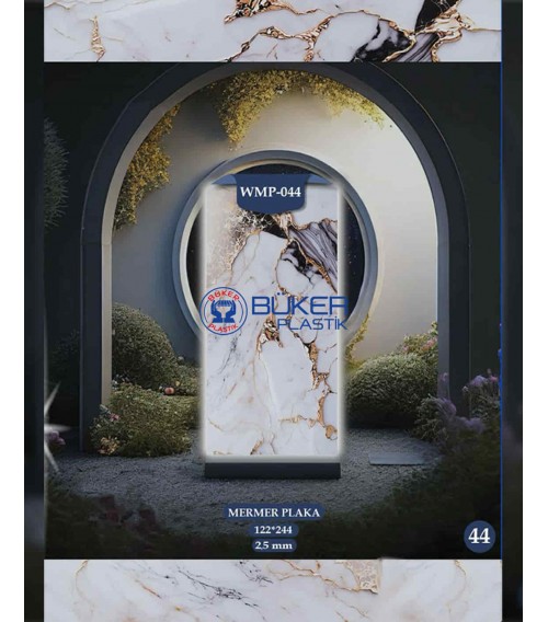 Beyaz-Altın-Gri Damarlı Mermer 122x244cm PVC Panel WMP-044