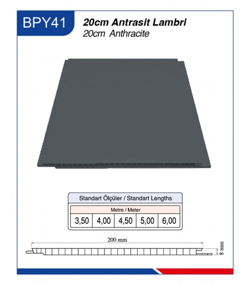 20cm Antrasit Tavan ve Duvar Lambiri BPY-41