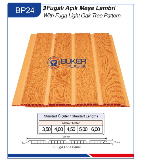 20cm 3 Fugalı Açık Meşe Tavan ve Duvar Lambiri BP-24