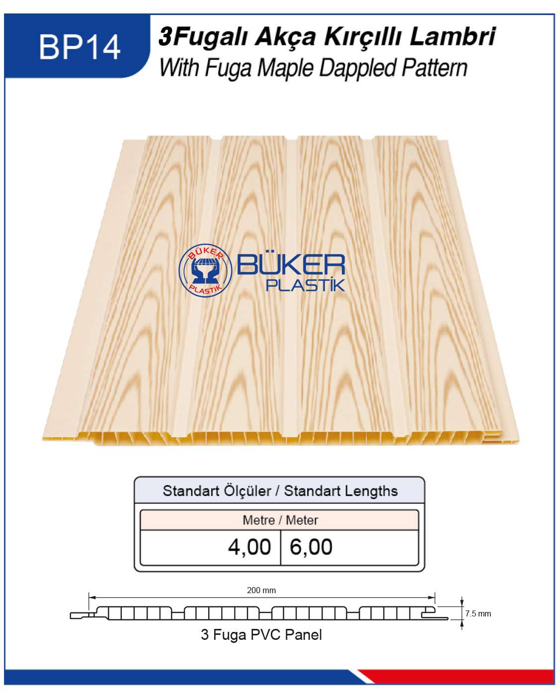 20cm 3 Fugalı Akça Kırçıllı Tavan ve Duvar Lambiri BP-14