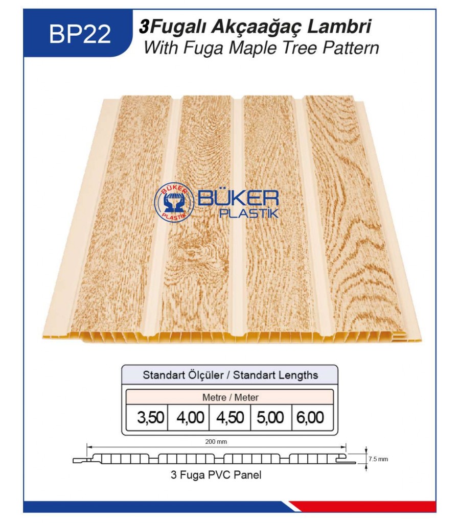 20cm 3 Fugalı Akçaağaç Tavan ve Duvar Lambiri BP-22