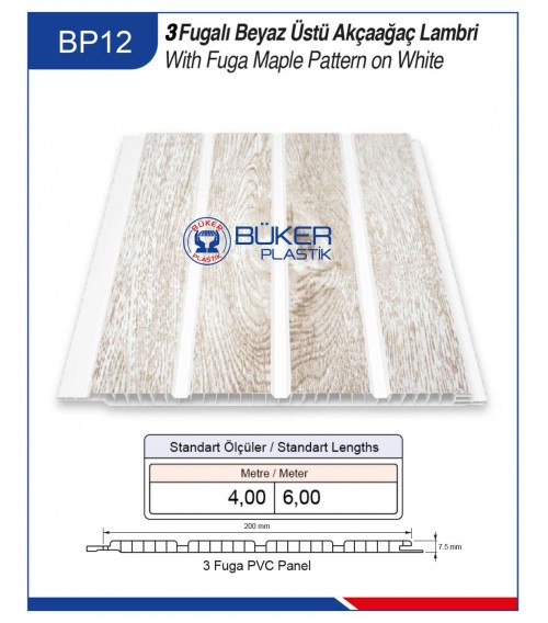 20cm 3 Fugalı Beyaz Üstü Akçaağaç Tavan ve Duvar Lambiri BP-12