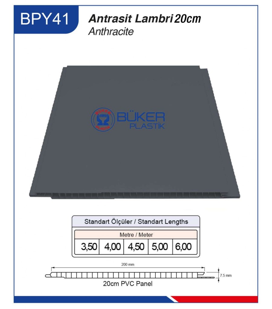 20cm Antrasit Tavan ve Duvar Lambiri BPY-41