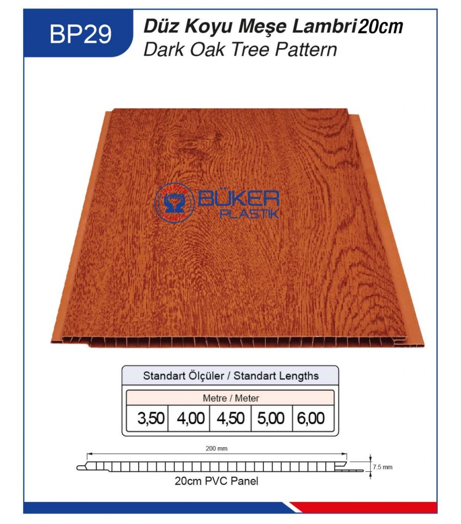 20cm Düz Koyu Meşe Tavan ve Duvar Lambiri BP-29